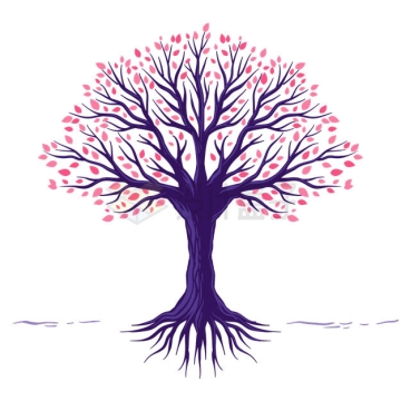  Dark purple big trees with roots and pink leaves 9765254 vector picture free material