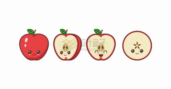 卡通红苹果自带各种表情水果png图片免抠矢量素材