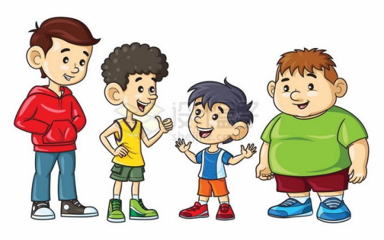 4个卡通小男孩高矮胖瘦都有7533614矢量图片免抠素材