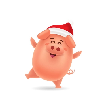 戴着圣诞帽跳舞的可爱卡通小猪图片免抠矢量图素材