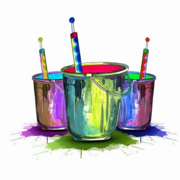 三只彩色油漆桶png图片免抠矢量素材