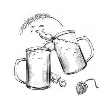碰杯的啤酒杯手绘插画131707免抠图片素材