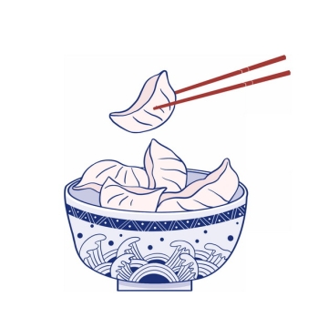 筷子夹着的水饺和一碗饺子手绘插画777251png图片素材