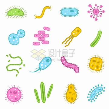 16款彩色卡通细菌细胞png图片免抠矢量素材