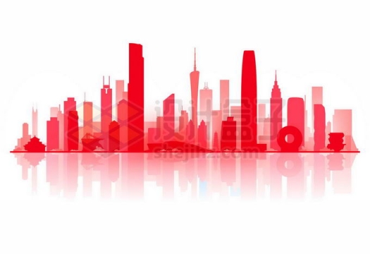 广州城市地标建筑高楼大厦地平线红色剪影2059958矢量图片免抠素材