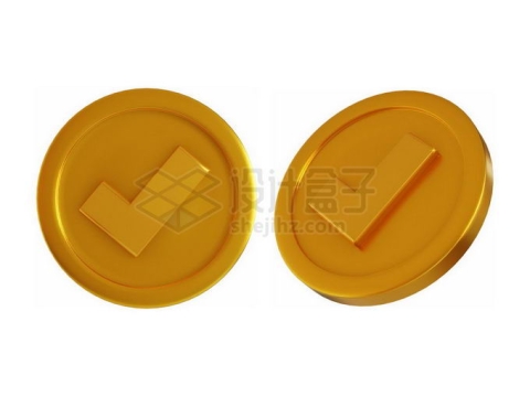2款对号金币3D黄金硬币圆形按钮模型4274914PSD免抠图片素材