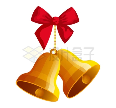 蝴蝶结上吊着的两个铜铃铛圣诞节装饰物3558996矢量图片免抠素材