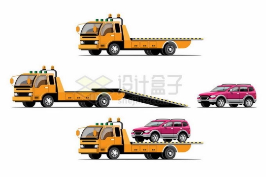 黄色的拖车救援车运输小汽车6617444矢量图片免抠素材