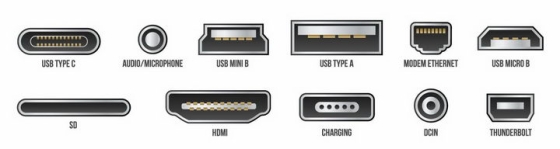 Type-C/USB/HDMI等电脑数据接口png图片免抠eps矢量素材