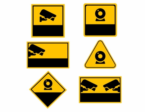 6款黄黑色摄像头监控区域标识牌标志171875AI矢量图片素材
