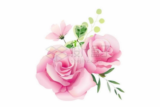 盛开的粉红色玫瑰花绿叶装饰7409528矢量图片免抠素材