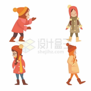 4款身穿冬天服装的可爱卡通女孩插画1999344矢量图片免抠素材