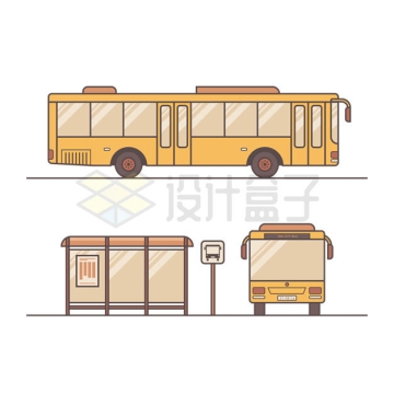 黄色的卡通公交车侧视图和正面图2888129矢量图片免抠素材