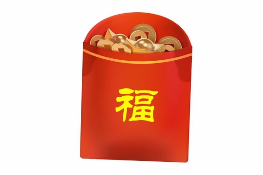 新年春节福字红包中装满了金币和金元宝9372864矢量图片免抠素材