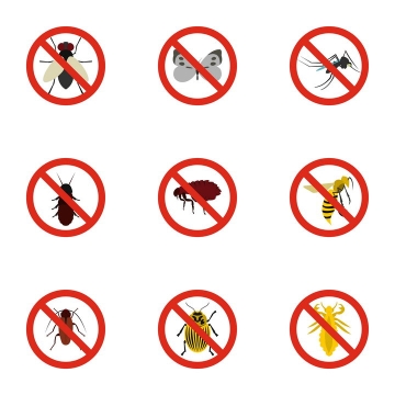 9款苍蝇蛾子蚊子蟑螂等杀虫消灭害虫标志图标图片免抠矢量素材