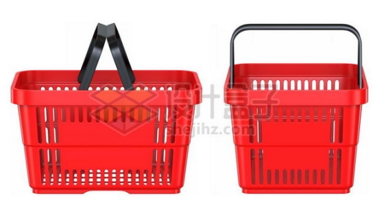 两种不同的角度的红色超市购物篮塑料手提篮2080553PSD图片免抠素材