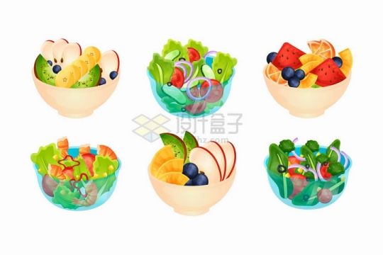 6款切片的水果拼盘蔬菜色拉美味美食png图片免抠矢量素材
