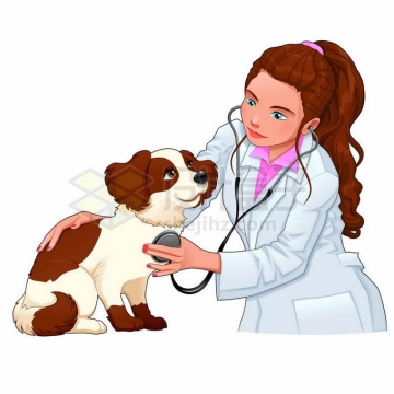 美女宠物医生正在用听诊器给狗狗检查身体宠物医院插画9539158矢量图片免抠素材
