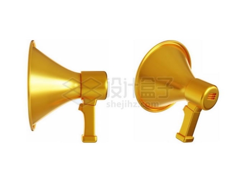 2款黄金大喇叭扬声器3D金属模型3552068PSD免抠图片素材