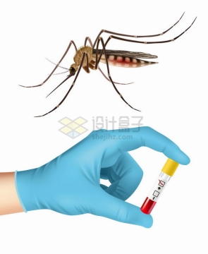 一只逼真的蚊子和医生手中的血液样本png图片免抠矢量素材