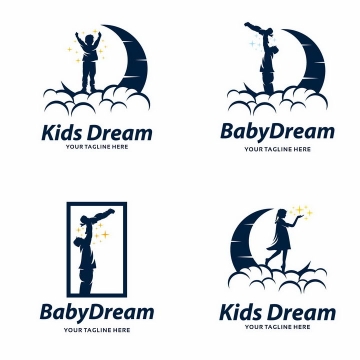 4款正在弯月上孩子的梦想亲子logo设计方案png图片免抠矢量素材