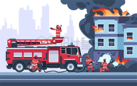 卡通消防员开着消防车正在救火4791162矢量图片免抠素材