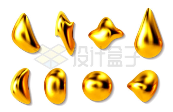 8款金色黄金金属光泽液滴液体水滴效果4138224矢量图片免抠素材