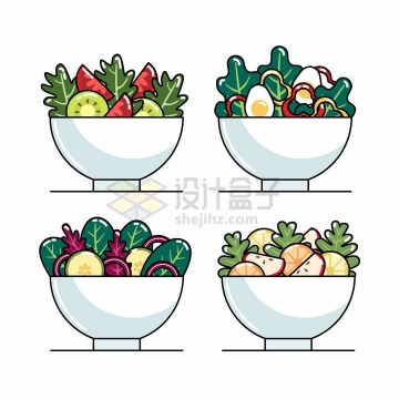 MBE风格4款水果蔬菜色拉美味美食png图片免抠矢量素材