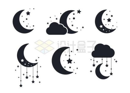 6款月亮和星星晚上好晚安图案7932991矢量图片免抠素材