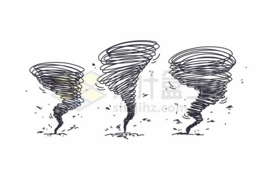 3款黑色线条龙卷风手绘插画3004548矢量图片免抠素材免费下载