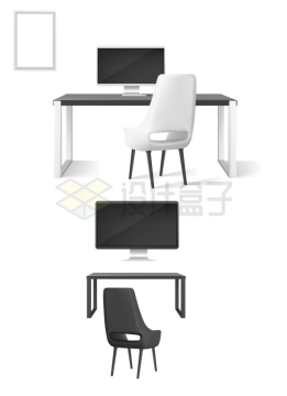 2款黑白色简约风格电脑桌和椅子4968933矢量图片免抠素材