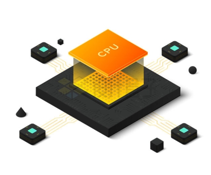 黑色橙色科技风格主板上的CPU电脑处理器8636530矢量图片免抠素材