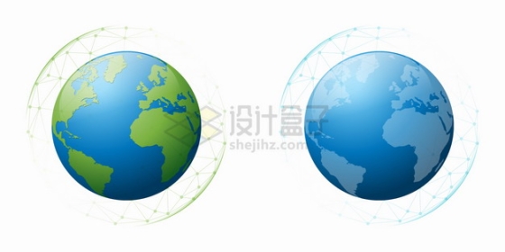 多边形网格中的蓝色和绿色地球模型png图片素材