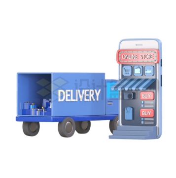 手机开店和卡车送货快递行业3D模型7367698PSD免抠图片素材