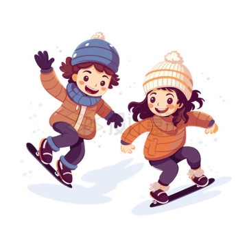 冬天里正在滑雪的卡通男孩女孩5134830矢量图片免抠素材