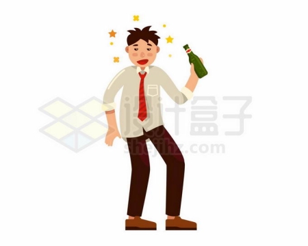 拿着酒瓶喝酒喝得醉醺醺的卡通年轻人酒鬼酗酒1505358矢量图片免抠素材