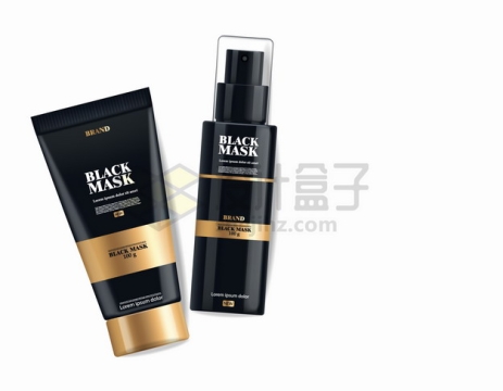  Skin care products in gold and black package, facial cleanser and other cosmetics, png picture materials