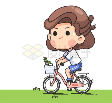 卡通女孩正在骑自行车1863190矢量图片免抠素材
