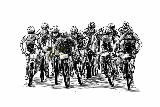 一大群正在骑自行车正面手绘线条素描速写插画1042713矢量图片免抠素材