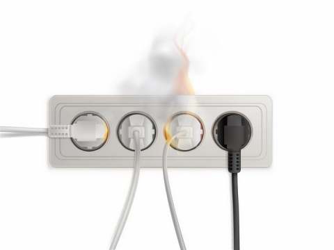 联排插座冒烟起火家庭用电安全png图片免抠eps矢量素材