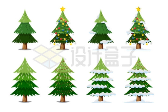 8款卡通雪松圣诞树圣诞节装饰5666723矢量图片免抠素材