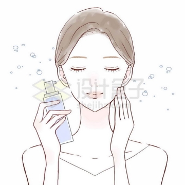 卡通美女在脸上喷洒香水保湿喷雾5419703矢量图片免抠素材