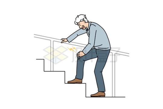上楼梯腿部受伤的老年人线条插画7644464矢量图片免抠素材