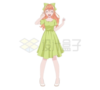 绿色连衣裙二次元漫画动漫美少女美女卡通人物7201850矢量图片免抠素材