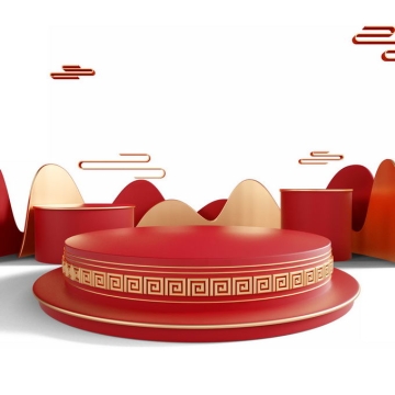 新年春节红色中国风3D展台金色祥云图案装饰1388608免抠图片素材