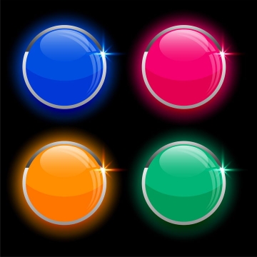 4款彩色玻璃效果圆形水晶按钮图片免抠矢量素材