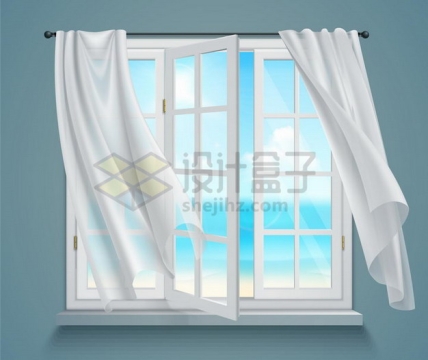 没关紧的窗户和被风吹起的白色窗帘布409287png矢量图片素材
