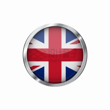银色金属光泽边框英国国旗米字旗图案圆形按钮png图片素材