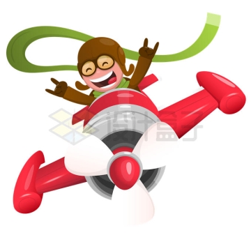 卡通小男孩驾驶螺旋桨飞机放飞梦想插画6554160矢量图片免抠素材