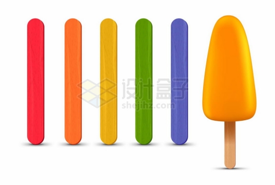彩色的木棒和黄色的冰棍棒冰夏日冷饮6822002矢量图片免抠素材